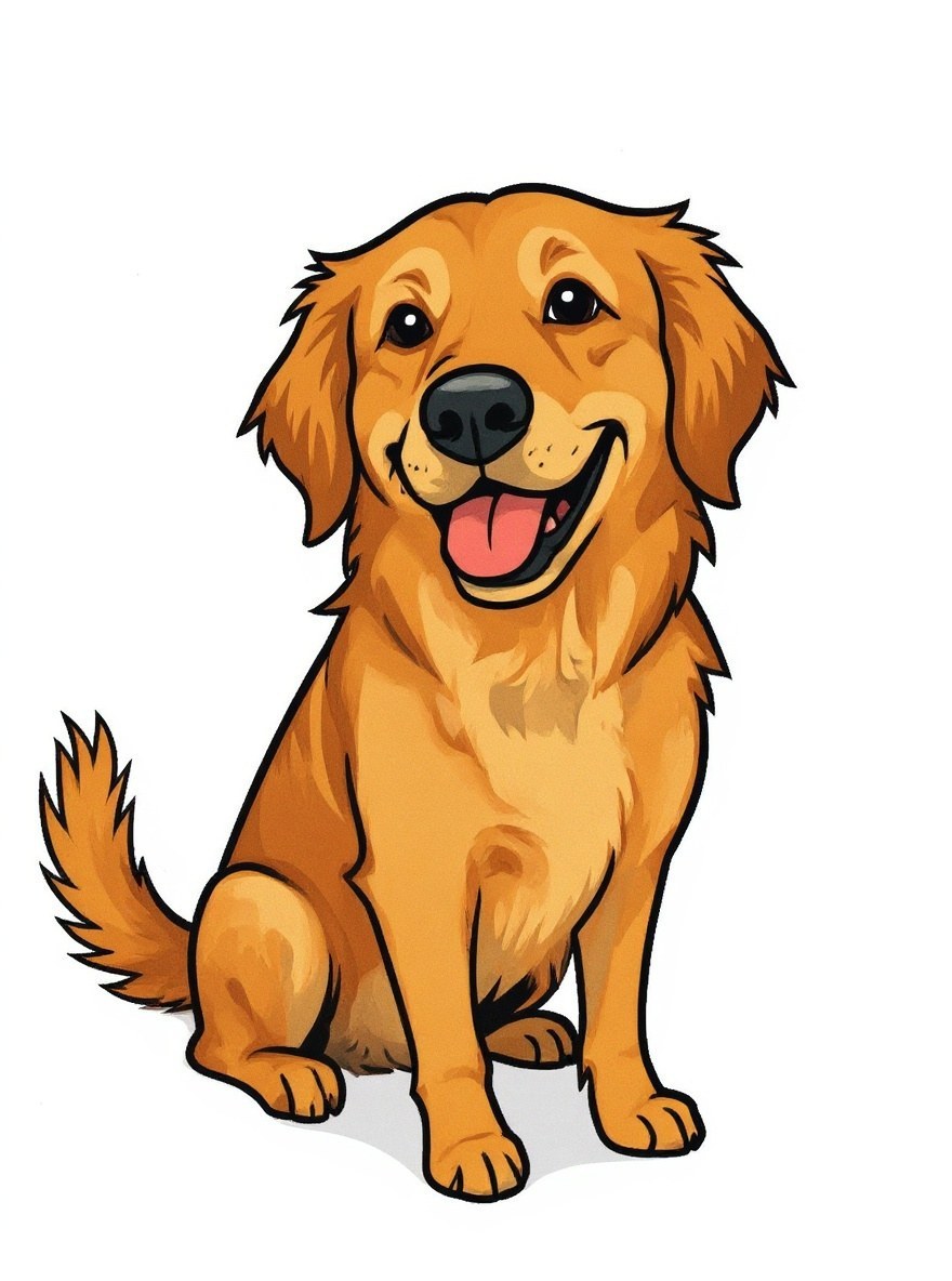 Golden retriever comic cartoon portrait