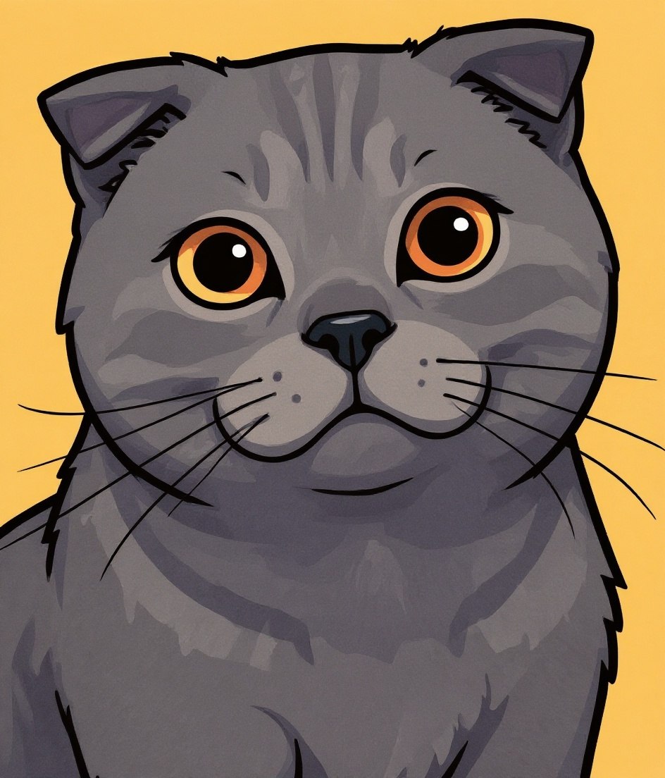 The Scottish Fold - Comic / Cartoon pet portrait