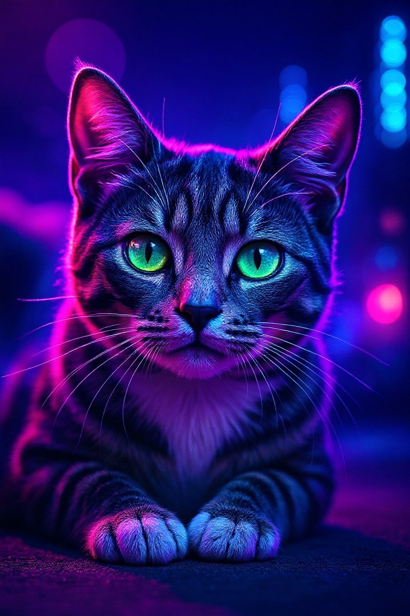 The Tabby - Cyberpunk Neon pet portrait