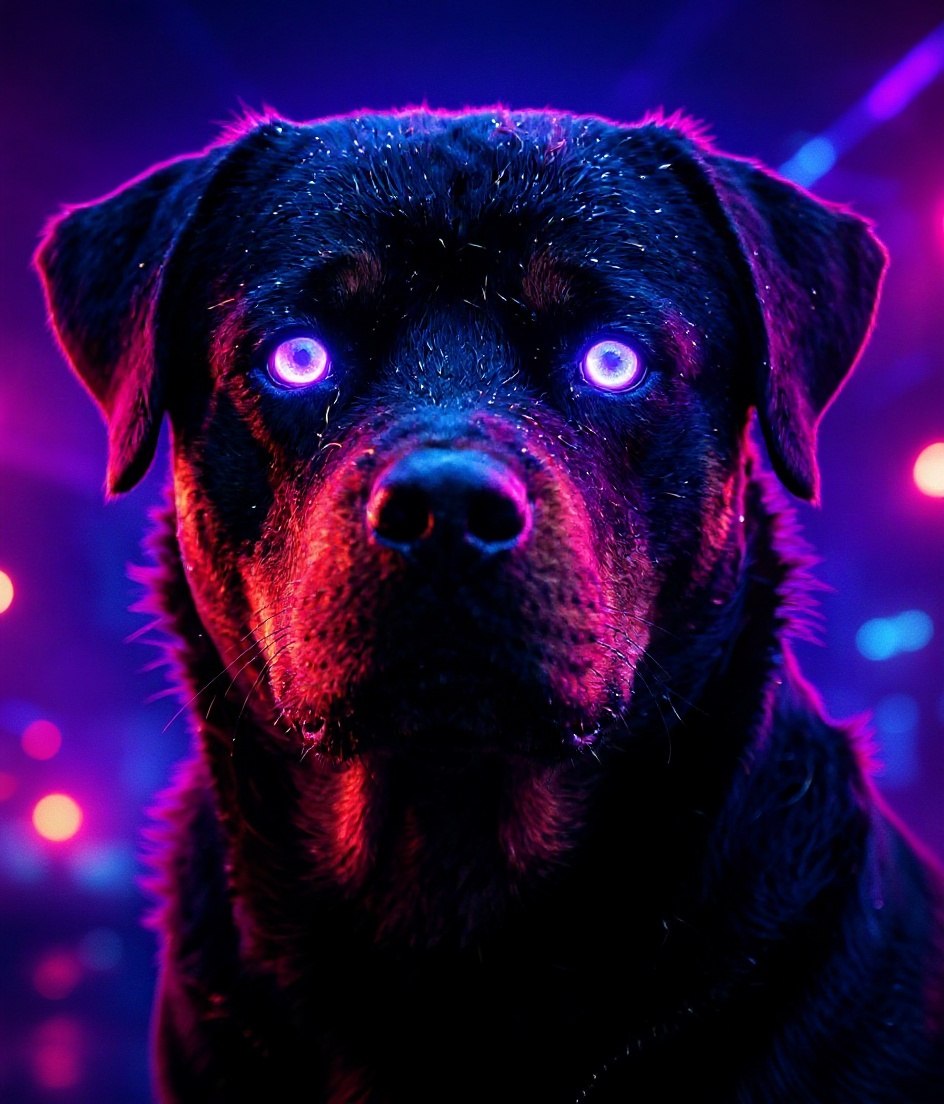 The Rottweiler - Cyberpunk Neon pet portrait