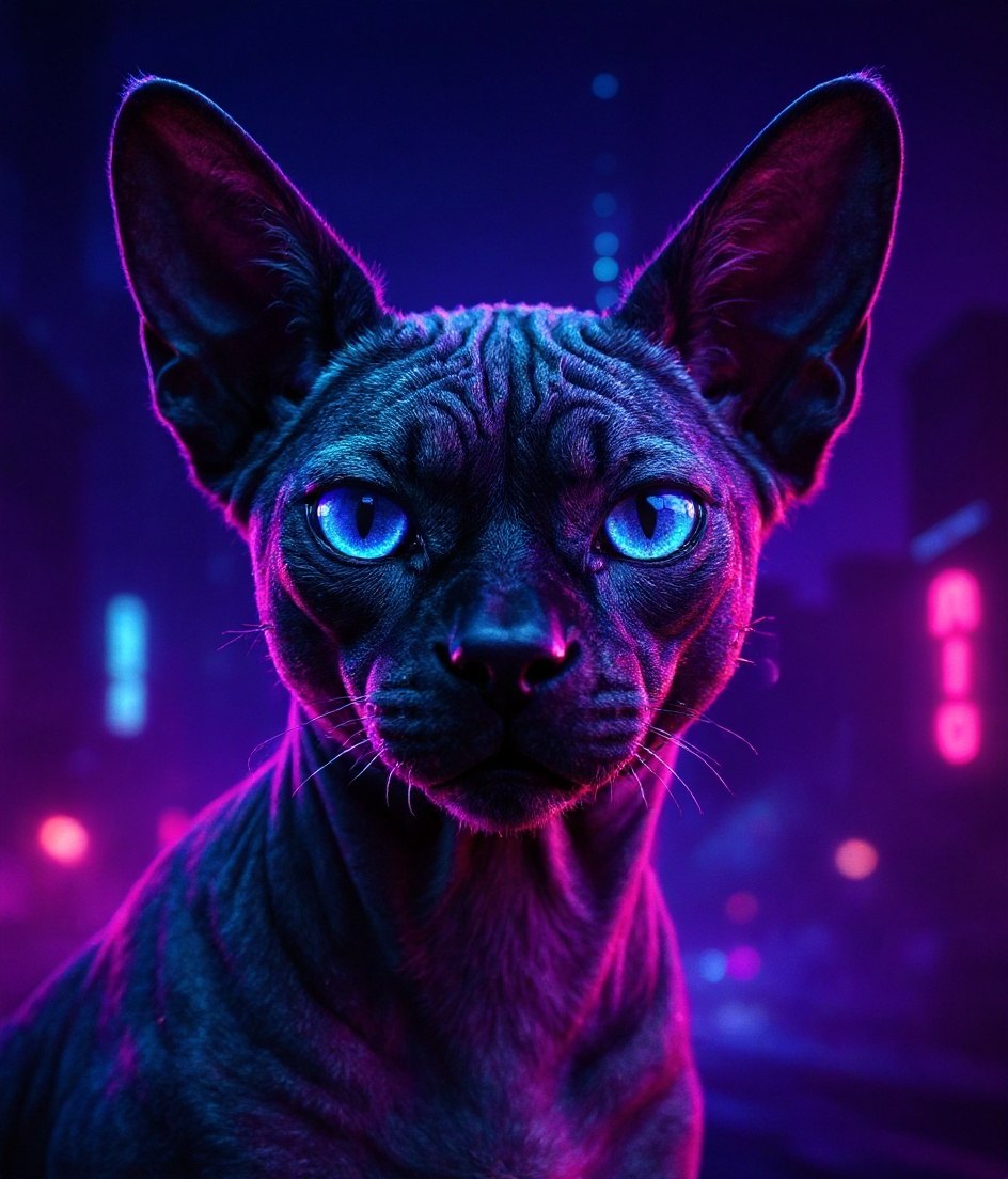 The Sphynx - Cyberpunk Neon pet portrait