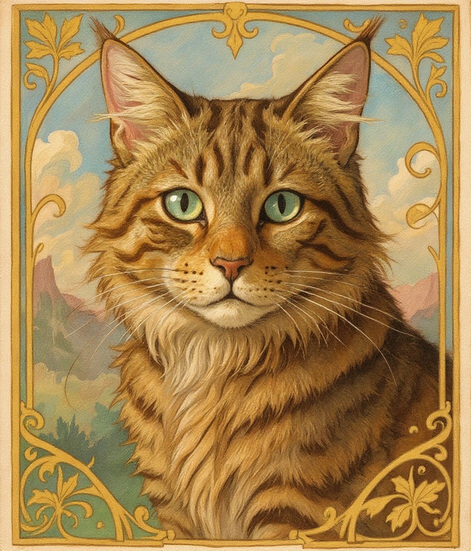 The Maine Coon - Art Nouveau pet portrait