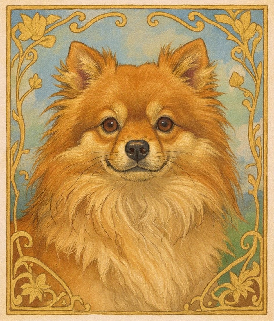 The Pomeranian - Art Nouveau pet portrait