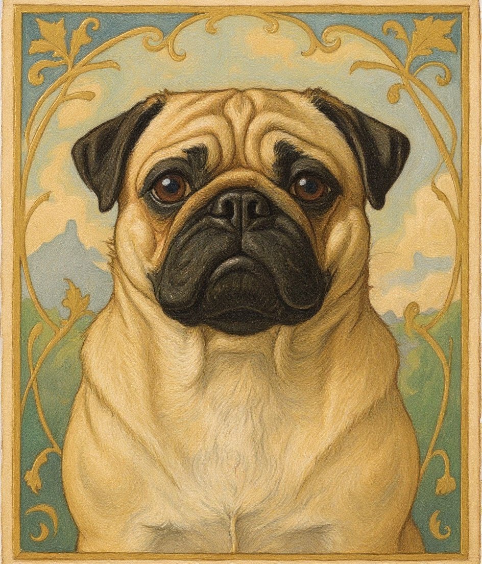 The Pug - Art Nouveau pet portrait