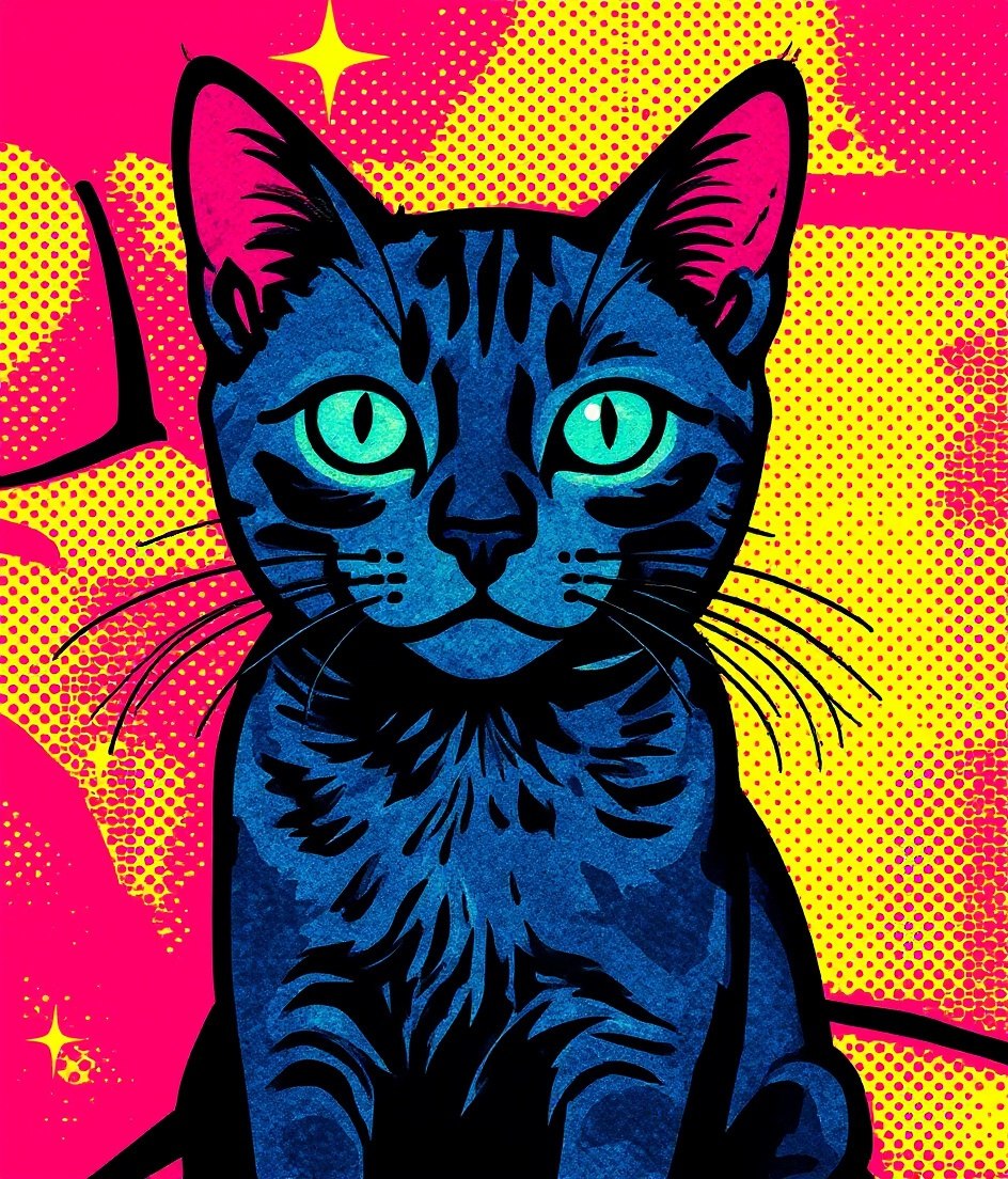 The Black Cat - Warhol Pop Art pet portrait