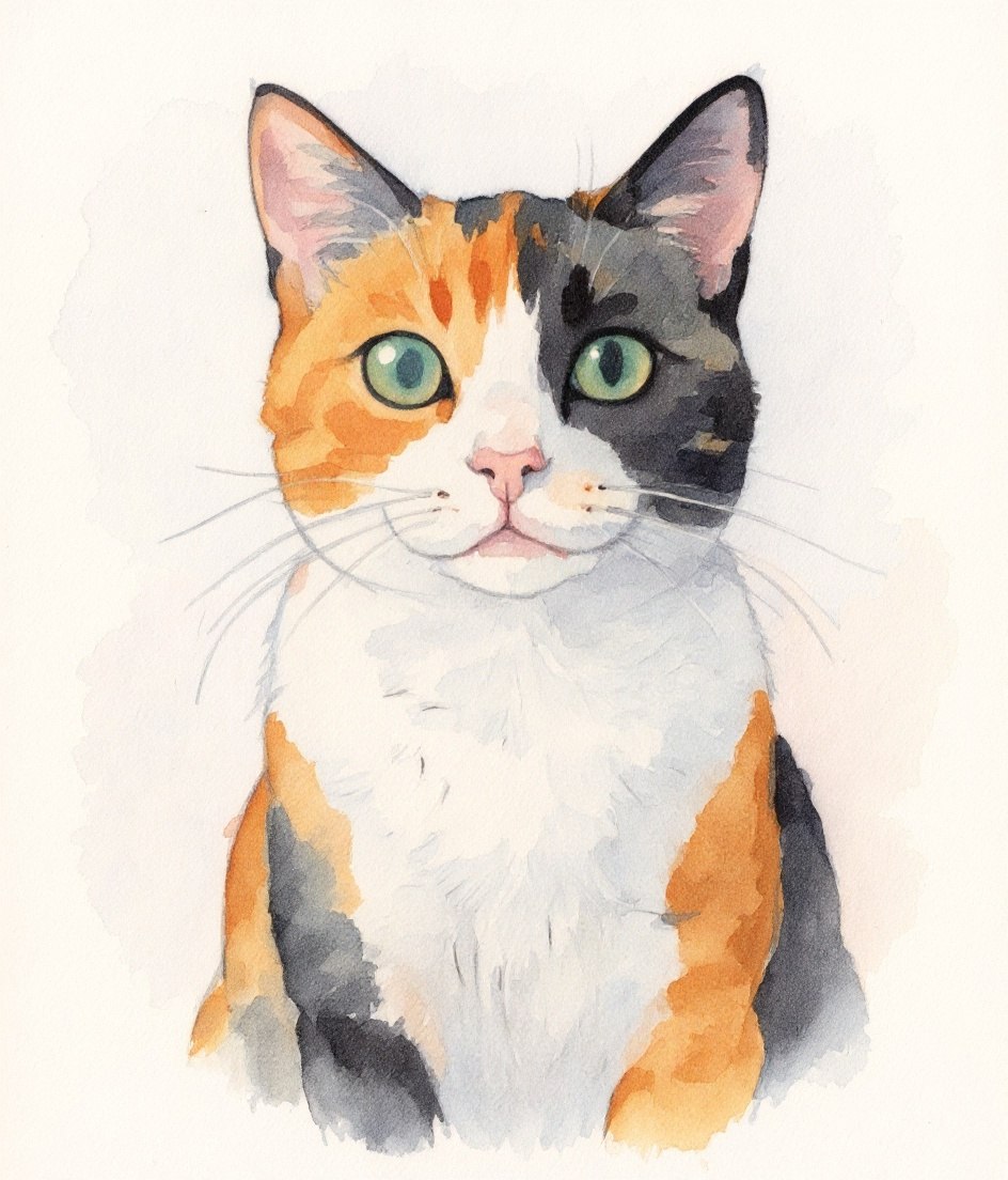 The Calico - Watercolour pet portrait