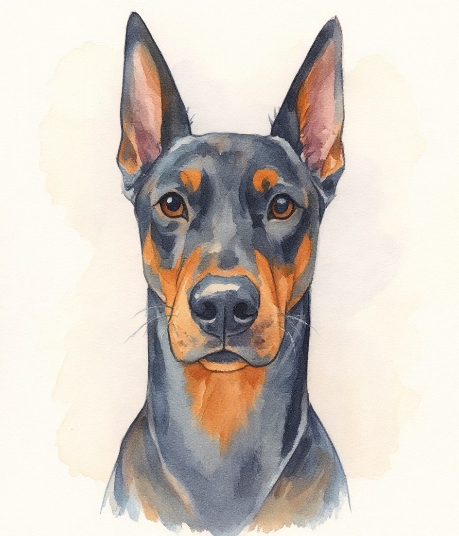 The Doberman - Watercolour pet portrait