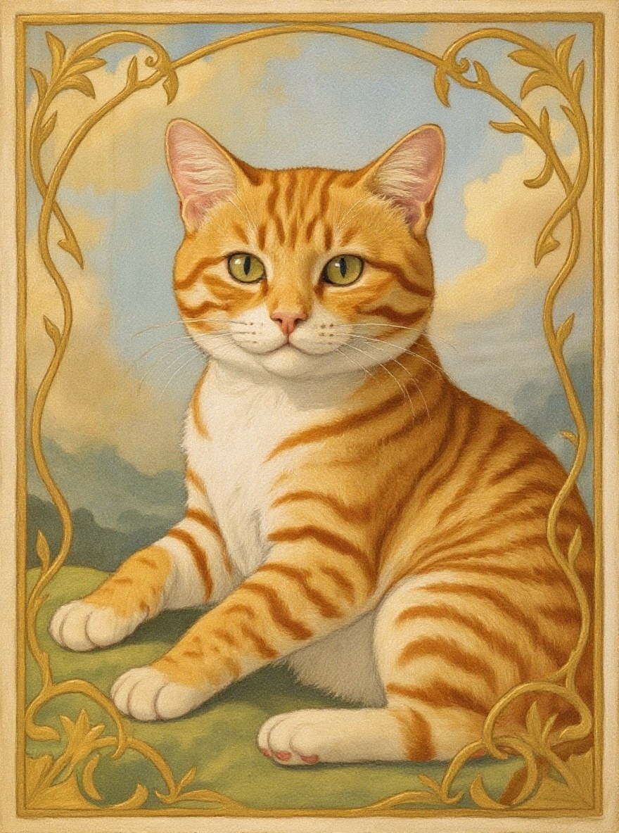 Orange cat art nouveau portrait