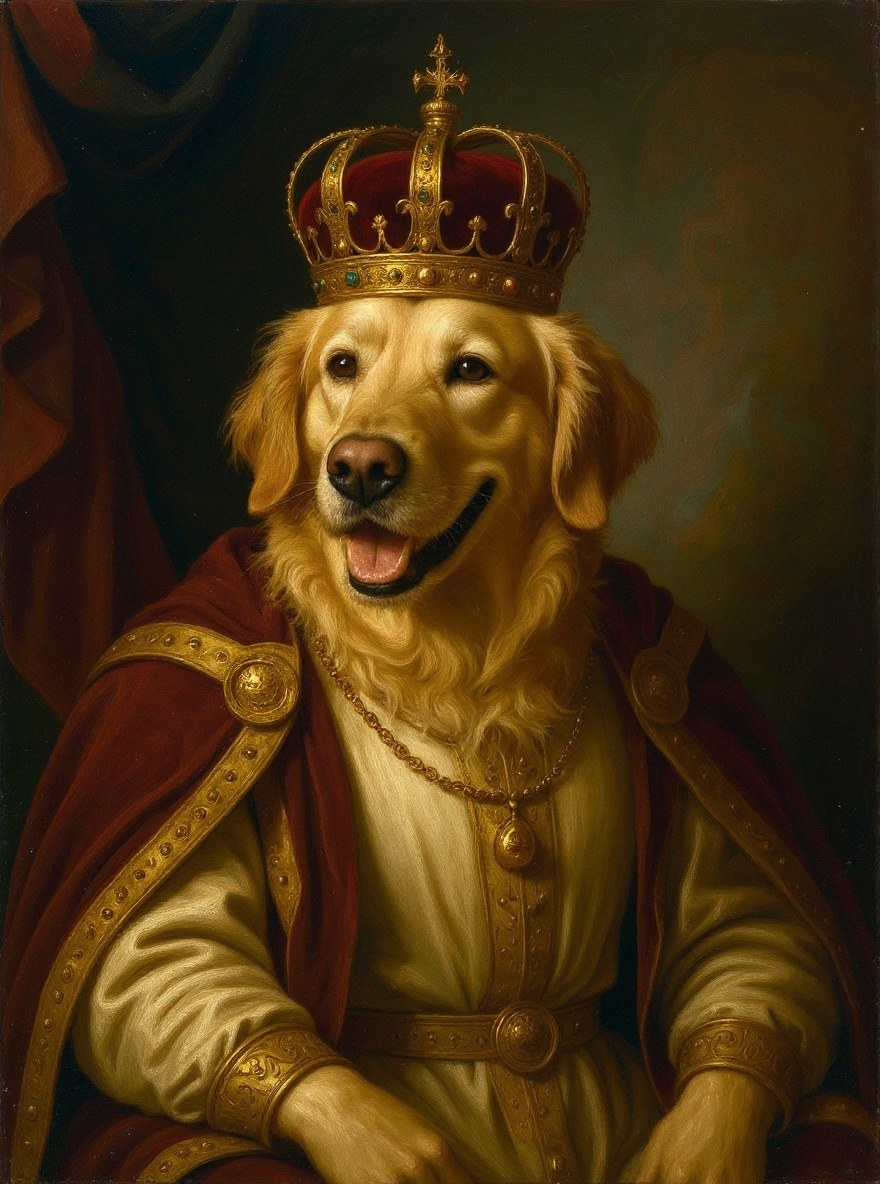 Golden retriever painted as a renaissance royal